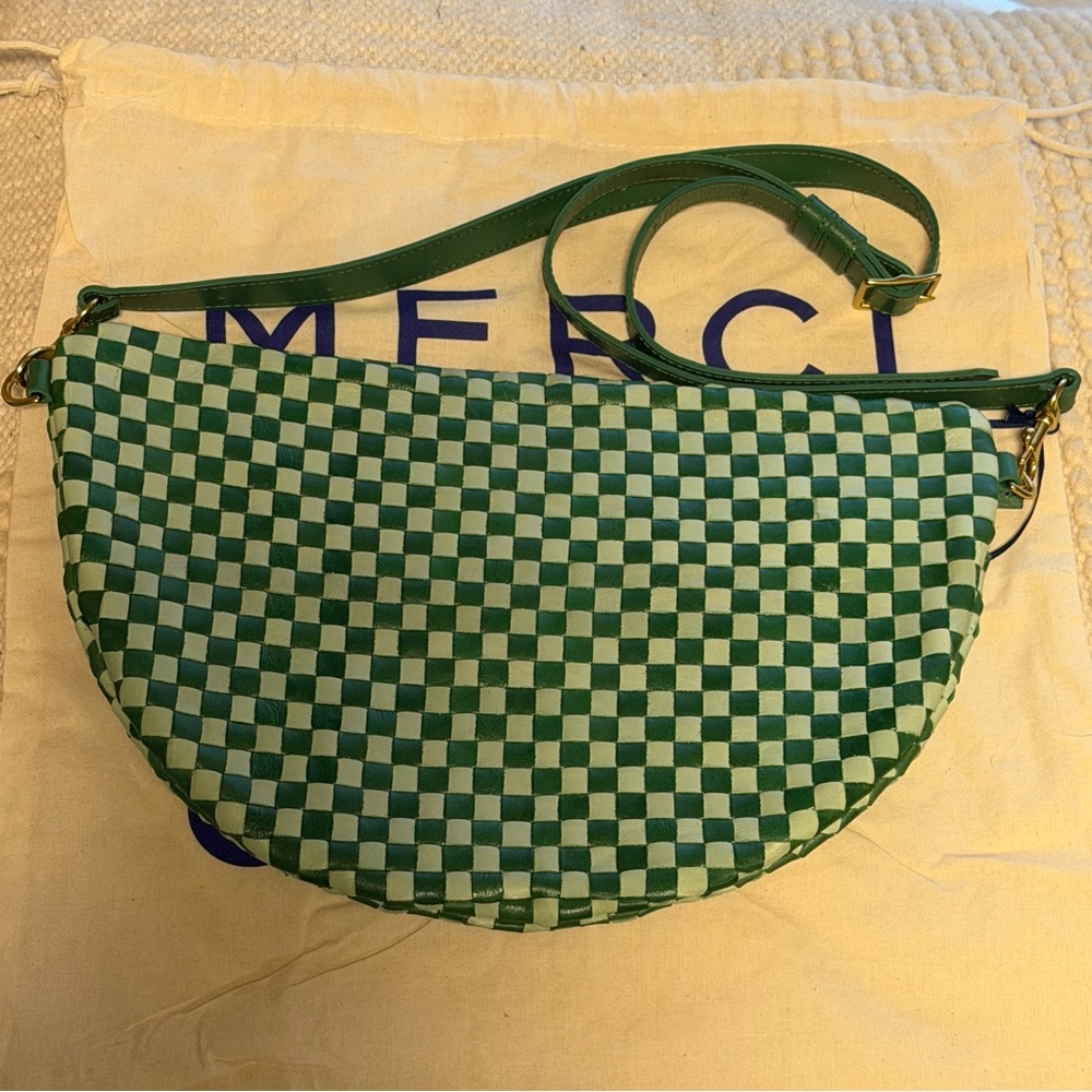Clare V. Grande Fanny in Fern & Mist Woven Checker NWT - Picture 6 of 7